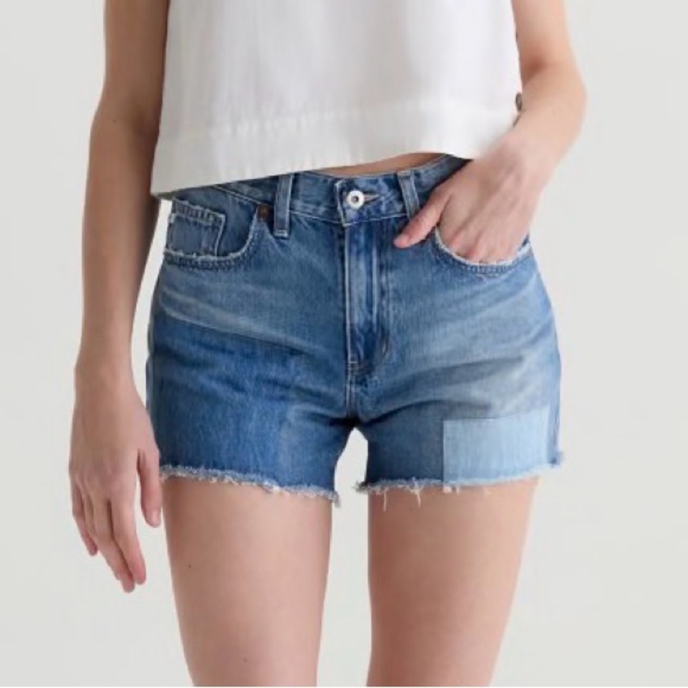 AG Adriano Goldschmied Halle High Rise Patchwork Cutoff Shorts Size 28 NWT